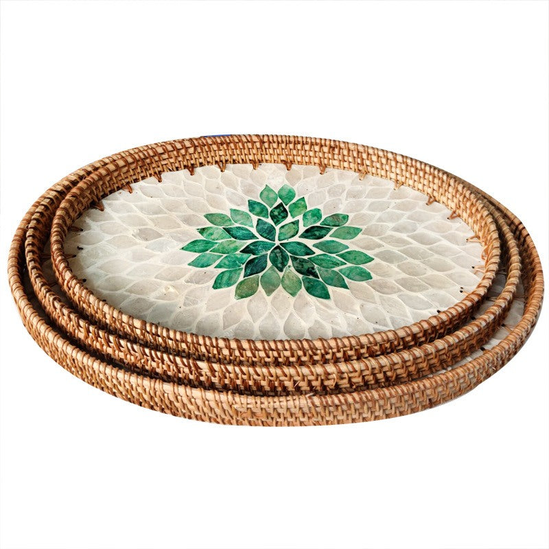 Decorative Natural Rattan Tray with Chromatic Shell