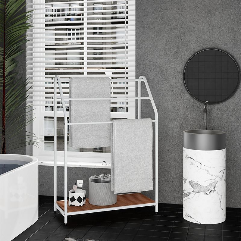 Freestanding Towel Shelf for Bathroom / White Bathroom Towel Rack Shelf