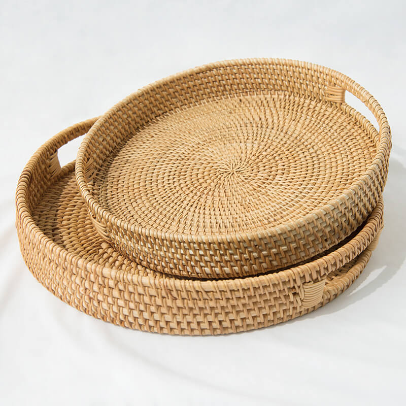 Large Round Rattan Trays, Rattan Basket Tray with Handle GreenLivingLife