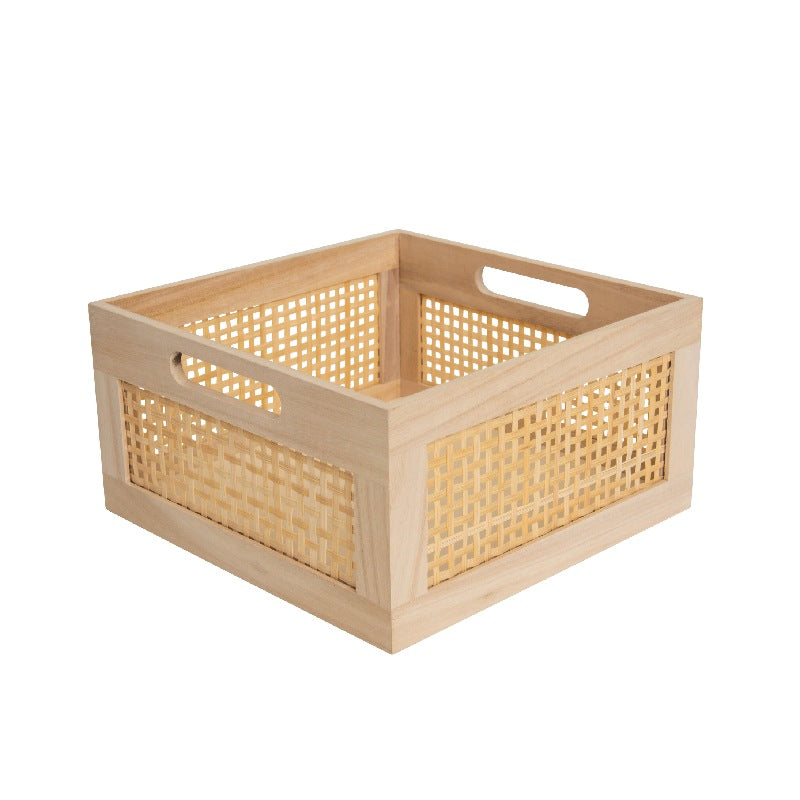 Natural Bamboo Woven Storage Basket with Wooden Frame