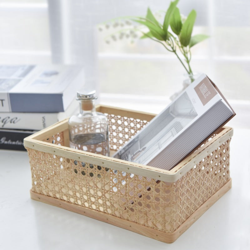 Natural Woven Storage Baskets / / decorative storage box with Solid