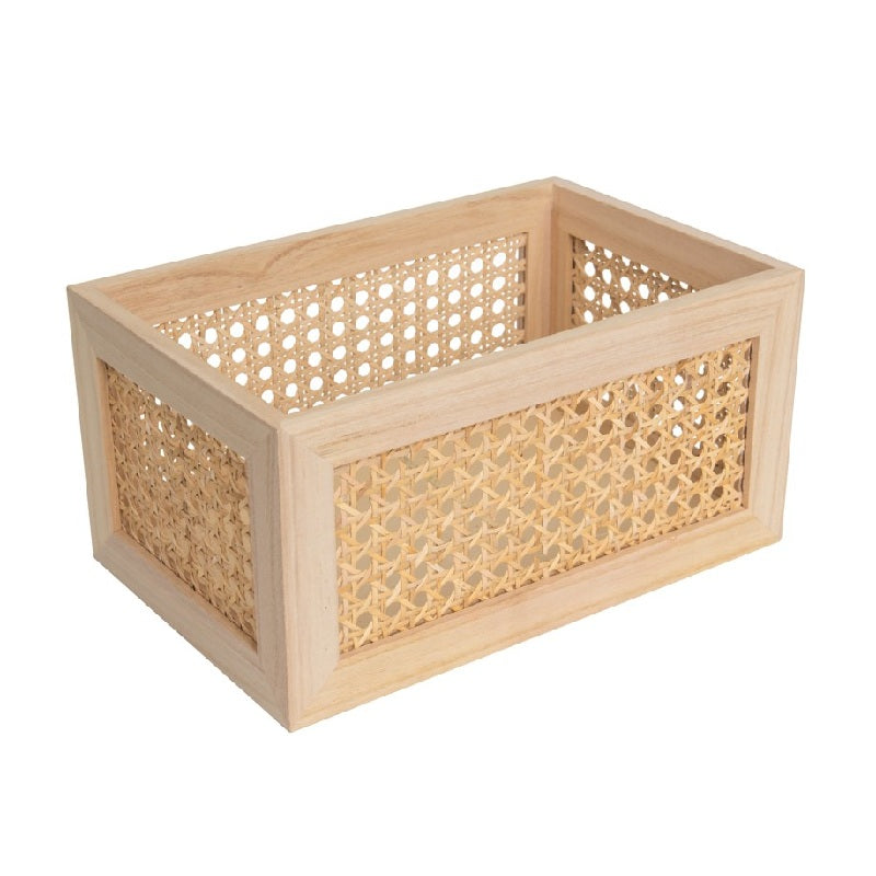 Natural Woven Storage Basket with Solid Wood Frame
