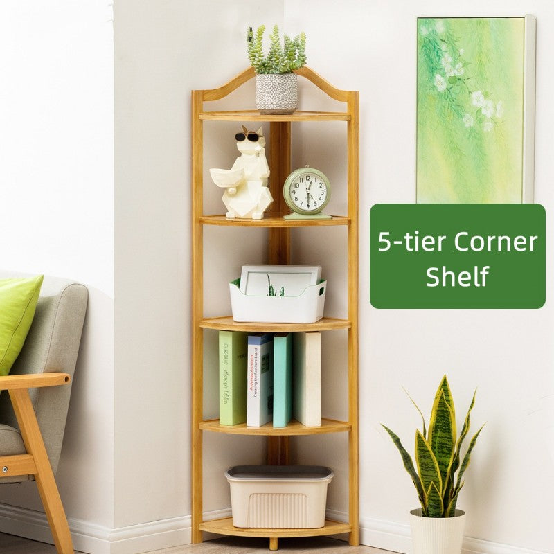 FiveTier Bamboo Corner Shelf for Kitchen Organization / Bookcase