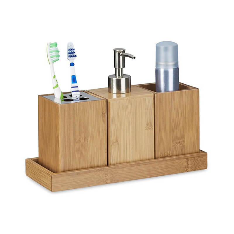 4Piece Bamboo Bathroom Accessory Set with Soap Dispenser GreenLivingLife