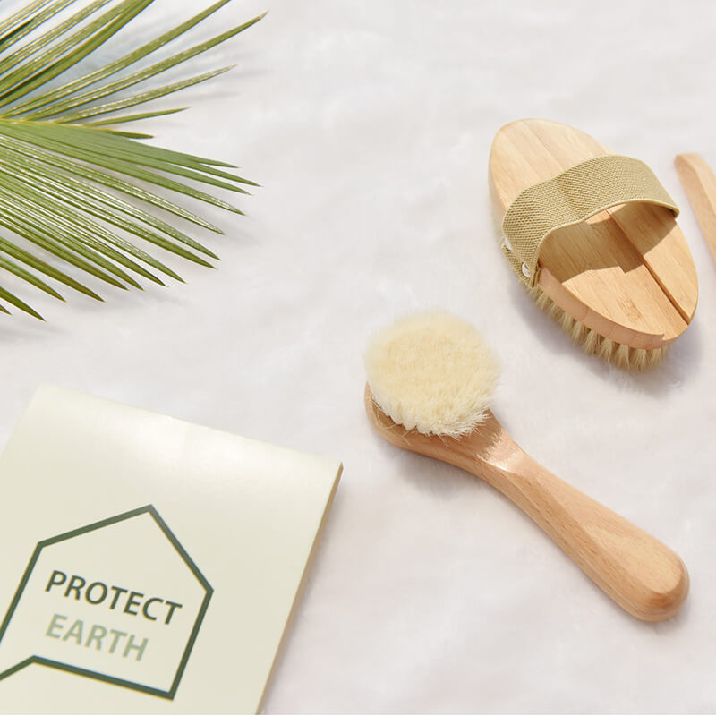 Natural Facial Cleaning Brush with Wool Bristle& Wooden Handle