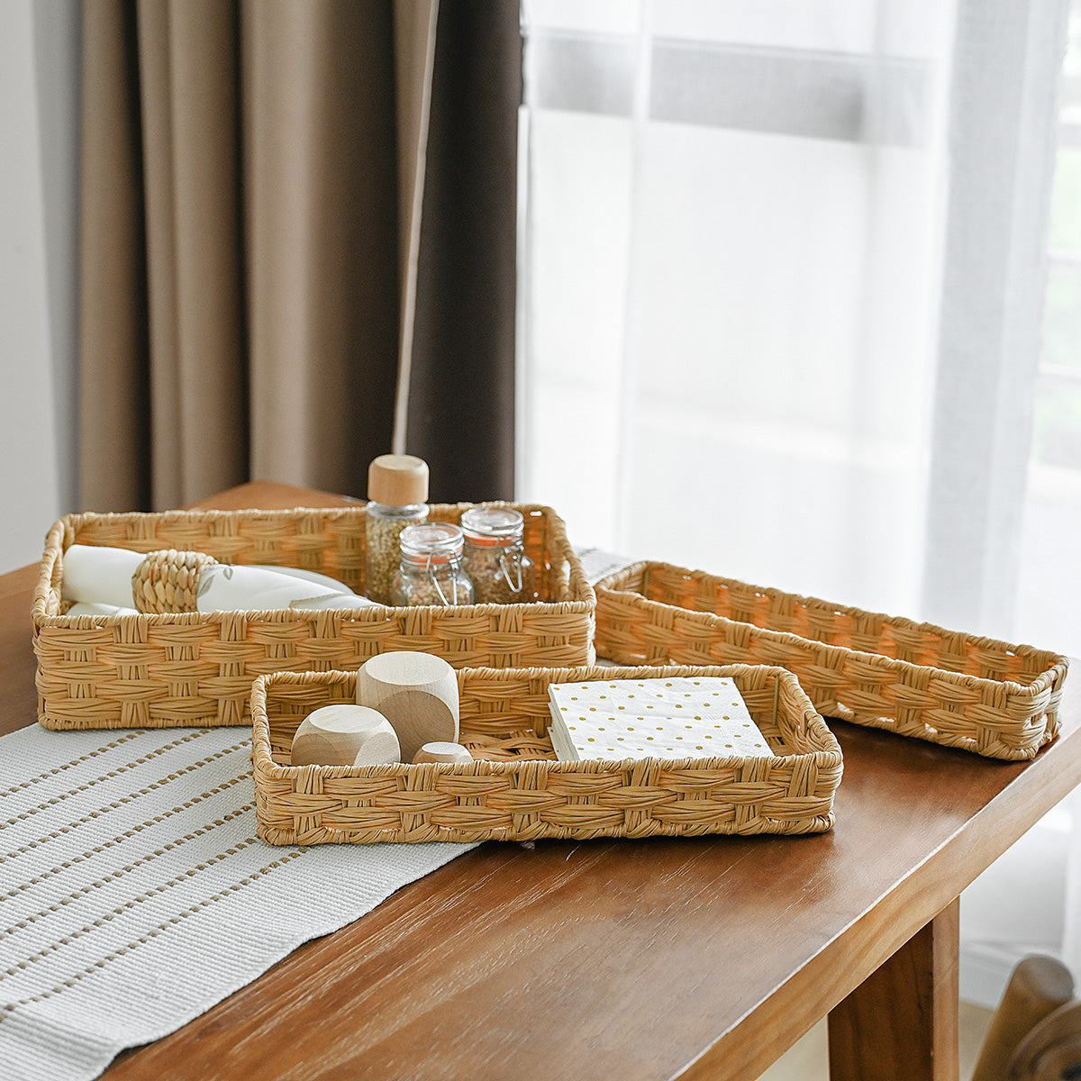 We think storage.™ Resin Rattan Storage Bins for Desktop Storage (Set of 3)