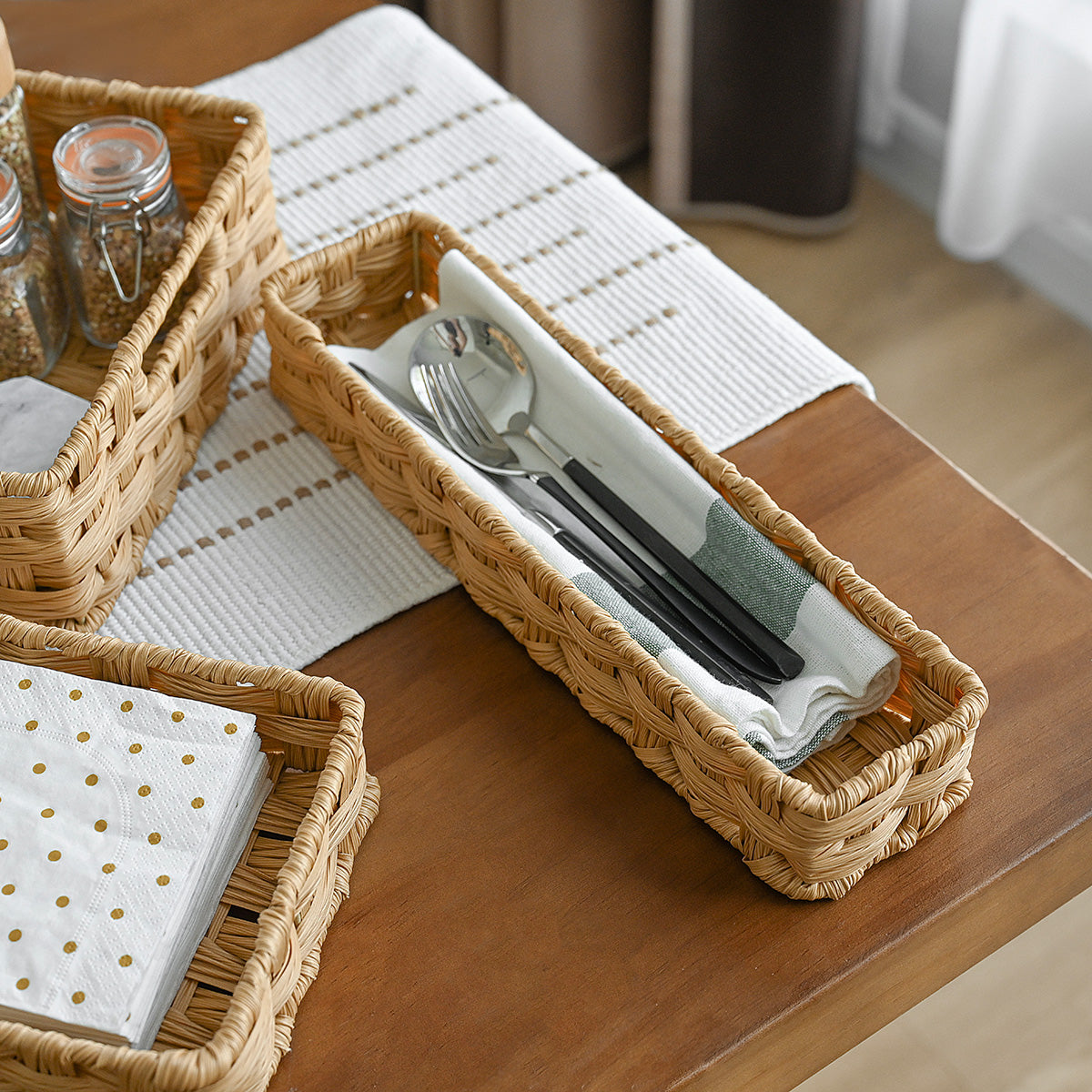 We think storage.™ Resin Rattan Storage Bins for Desktop Storage (Set of 3)