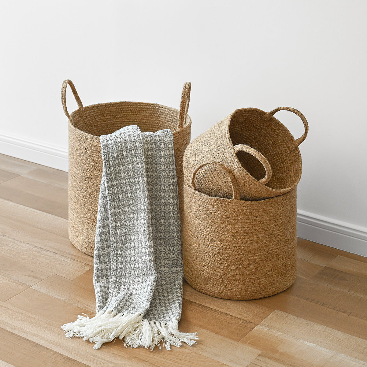 We think storage.™ Natural Jute Storage Bins with Handles (Set of 3)