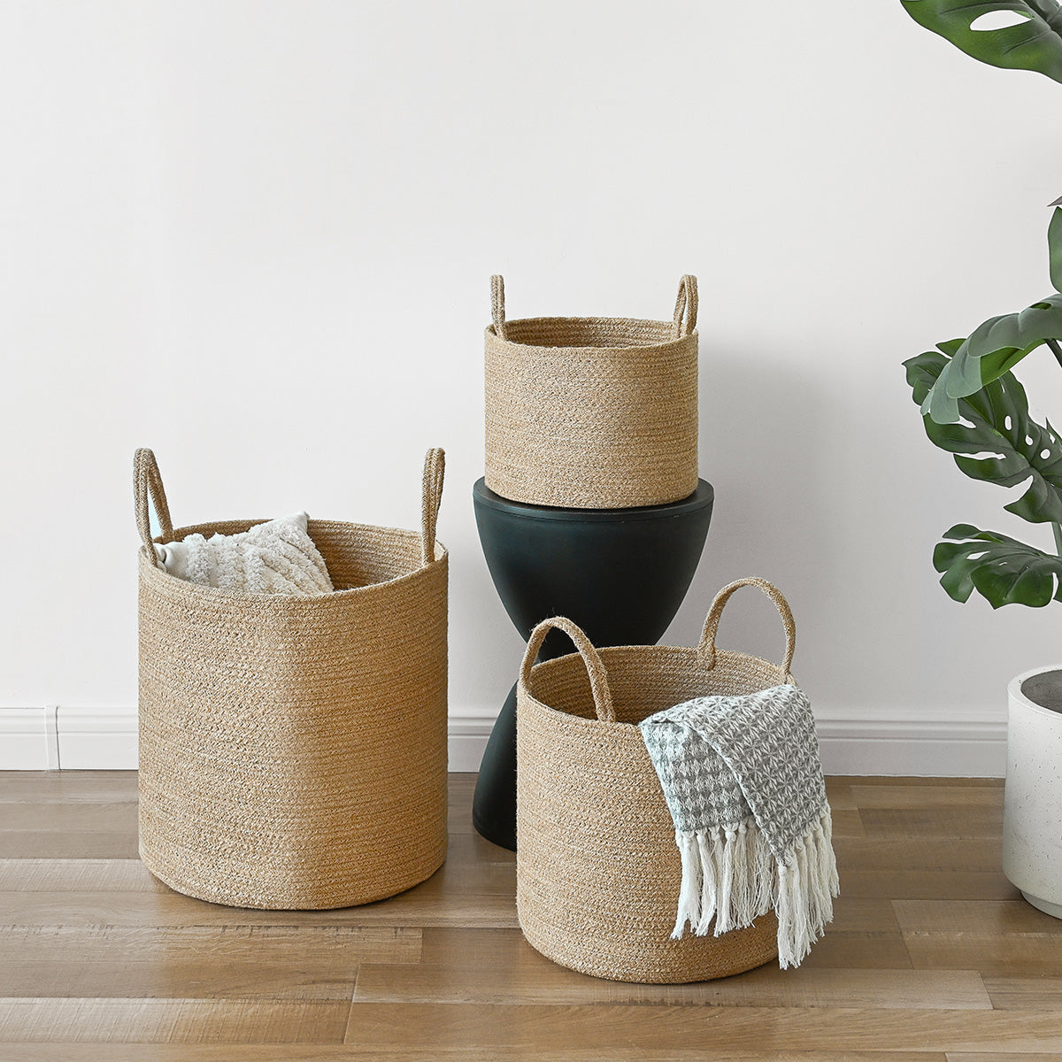 We think storage.™ Natural Jute Storage Bins with Handles (Set of 3)