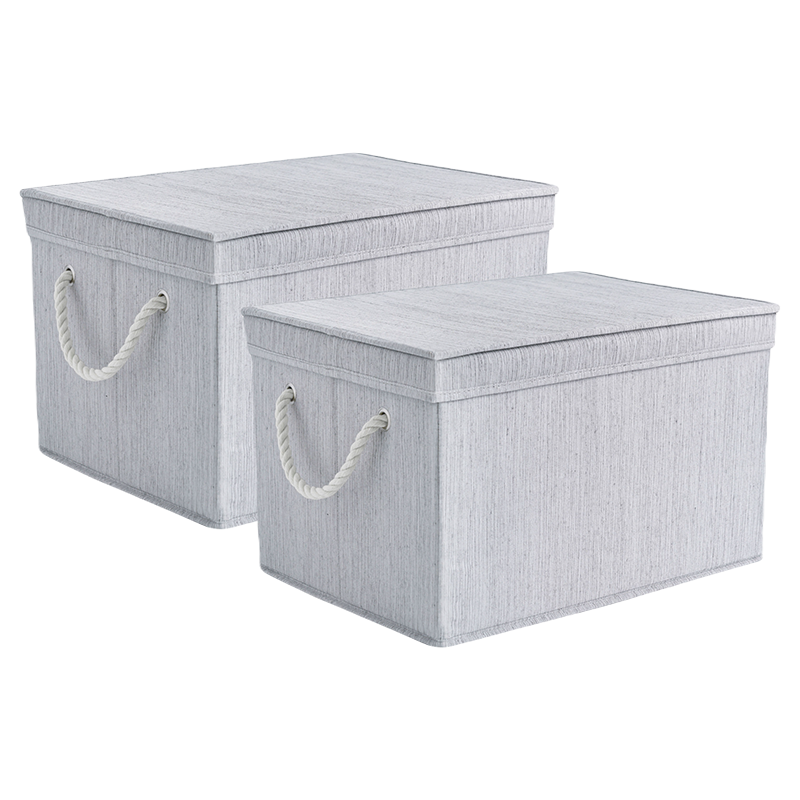 We think storage.™ 34L Foldable Organizing Storage Bin with Rope Handle and Lid (Beige/Gray/White)