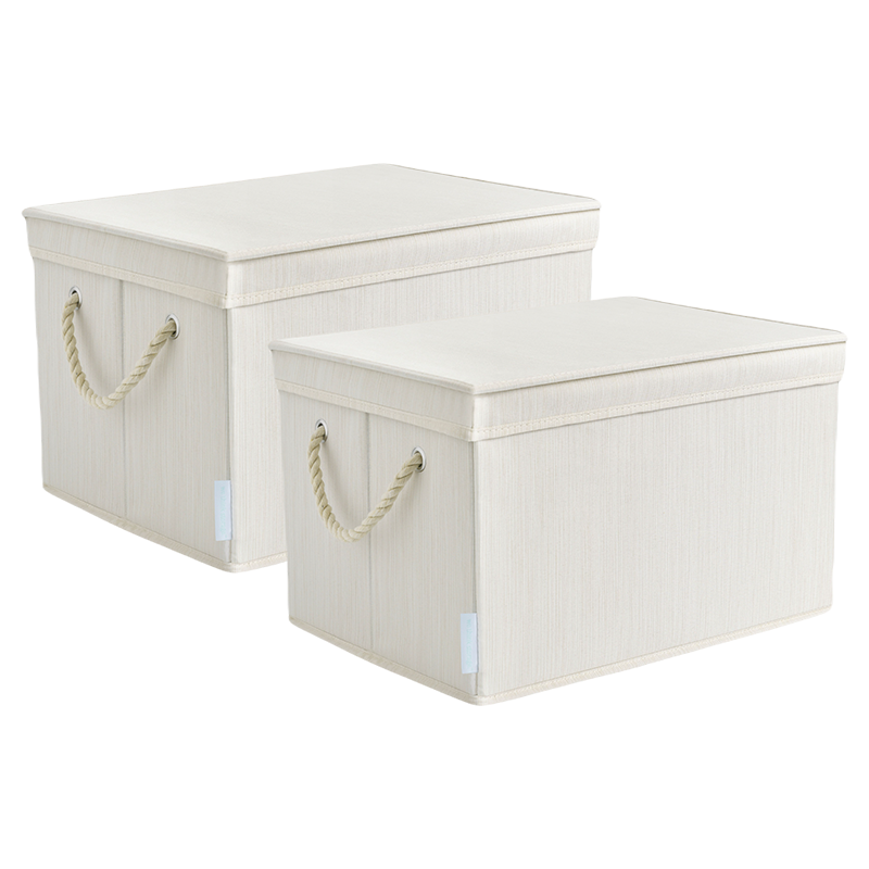 We think storage.™ 34L Foldable Organizing Storage Bin with Rope Handle and Lid (Beige/Gray/White)