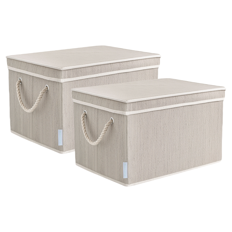 We think storage.™ 34L Foldable Organizing Storage Bin with Rope Handle and Lid (Beige/Gray/White)