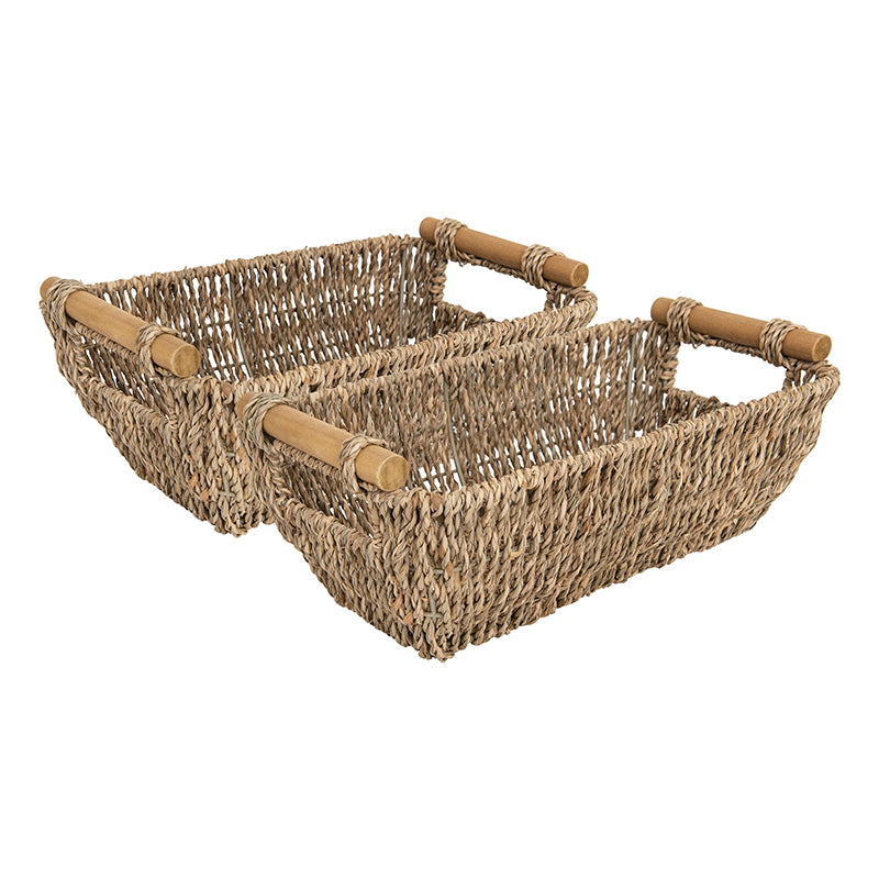 We think storage.™ Natural Seagrass Storage Baskets with Wooden Handles (Set Of 2)