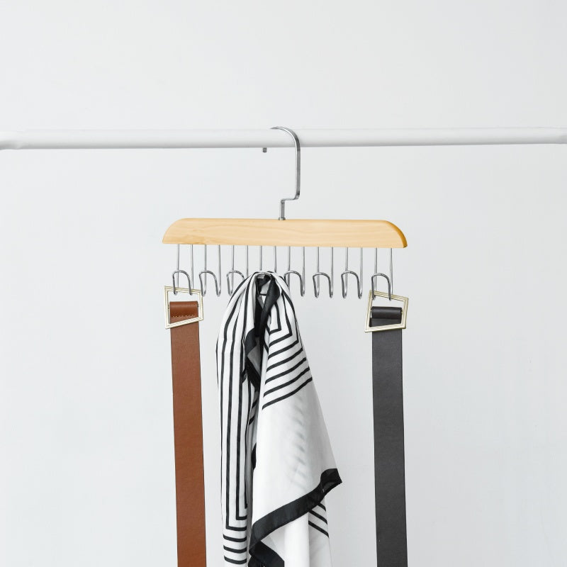 Natural Wooden Belt Hanger with 8 Hooks / Hanging Tie Rack