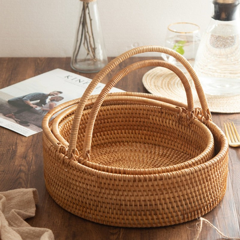 Large Natural Rattan Basket with Handles