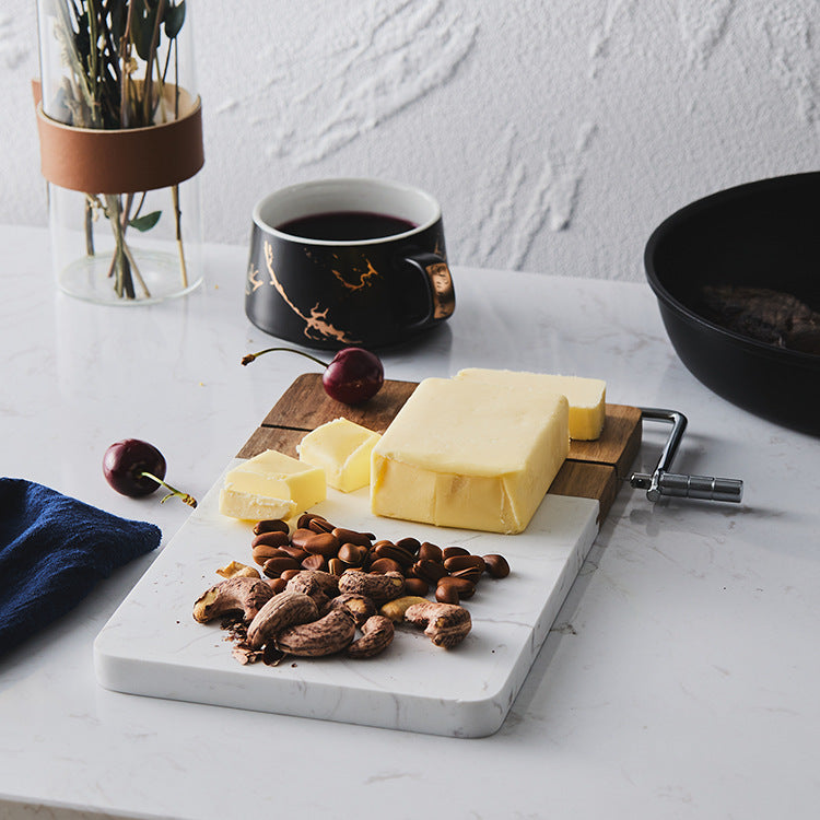 Wood and Marble Cheese Cutting Board with Slicer