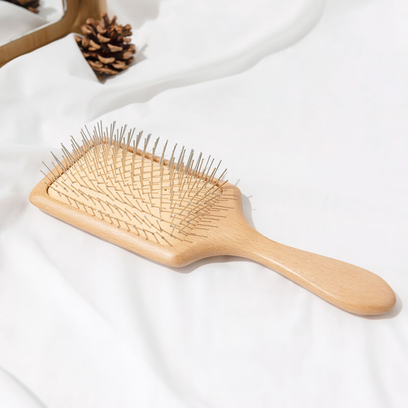 Large Square Wooden Massage Hairbrush with Steel Needle