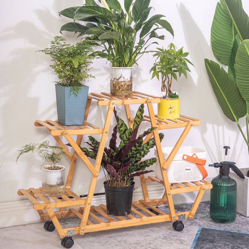 3-Tier Bamboo Rolling Plant Stand