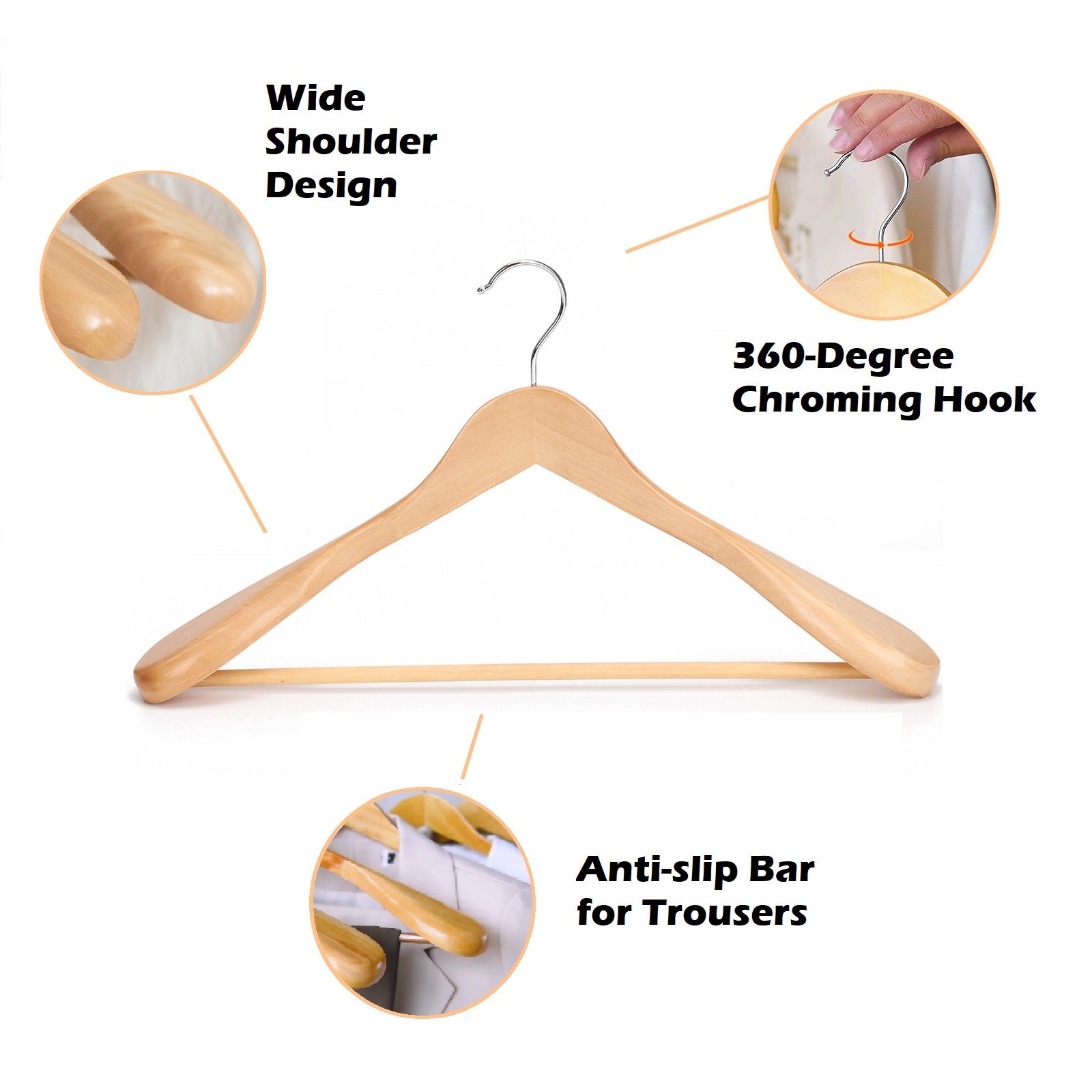 Wide Shoulder Wooden Coat Hanger