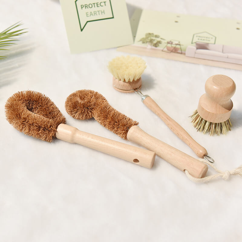 Natural Kitchen Cleaning Brush Set. Eco-Friendly Wooden Brush Set for Cleaning  Kitchen Dishes, pots & Pans. Wooden Dish Brush, Pot Brush & Bottle Cleaner.  Made of Beech Wood & Natural bristles