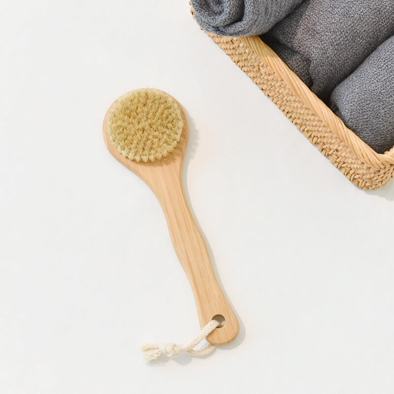 Natural Bristle Middle Long Handle Bamboo Shower Brush