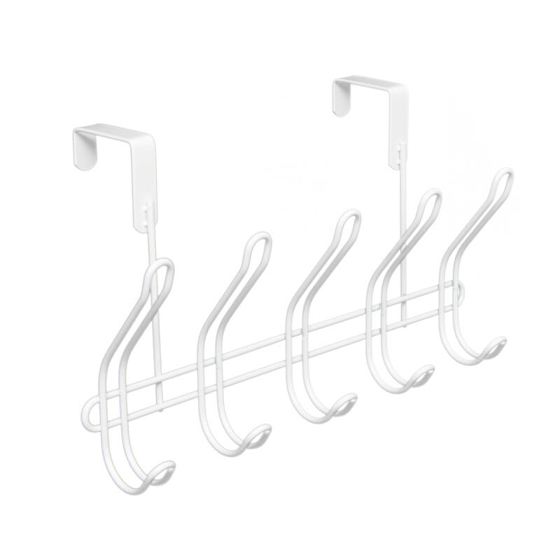 Hot Sell White Over Door Hooks- 5 Double Hooks, Sturdy Metal Hooks for Clothes/Hats/Robes/Purse