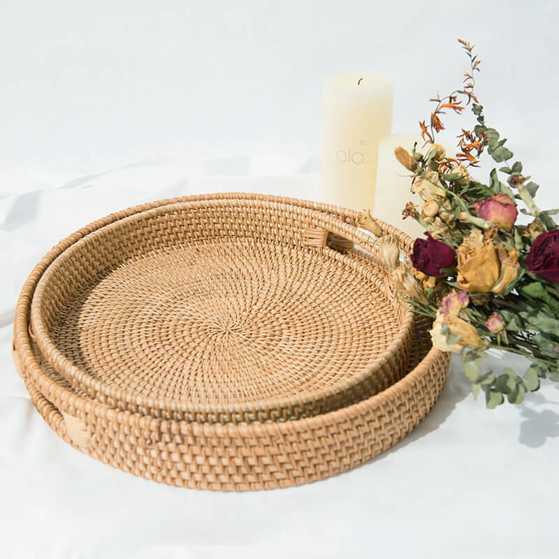 Large Round Rattan Trays, Rattan Basket Tray with Handle GreenLivingLife