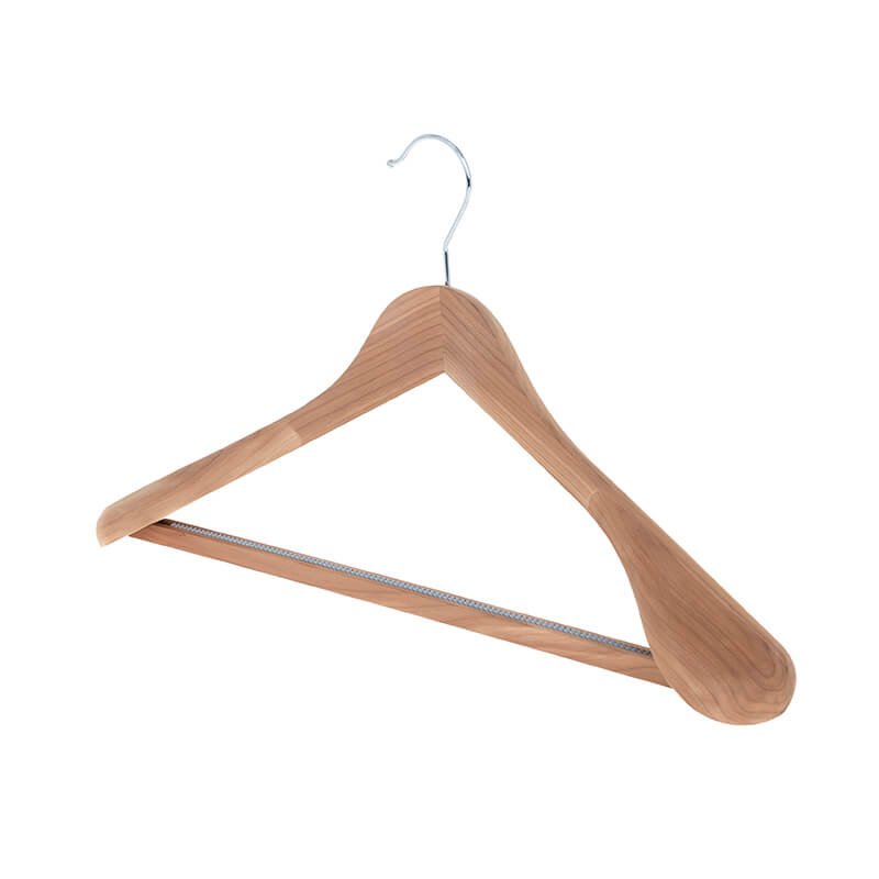Cedar Coat Hanger with Broad Shoulders and Non-Slip Ridged Trouser Bar for Clothing Store