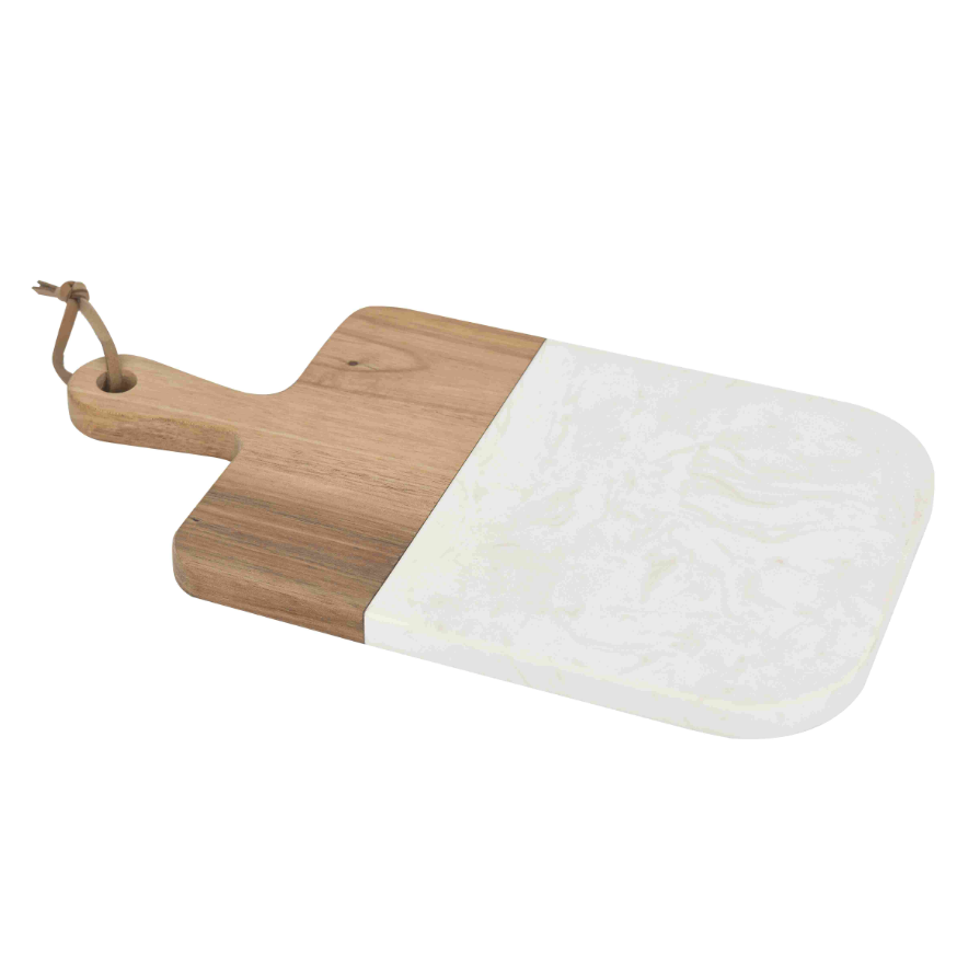 Natural Wood and Marble Cheese Board with Handle for Kitchen/ Restaurants/ Dining Room