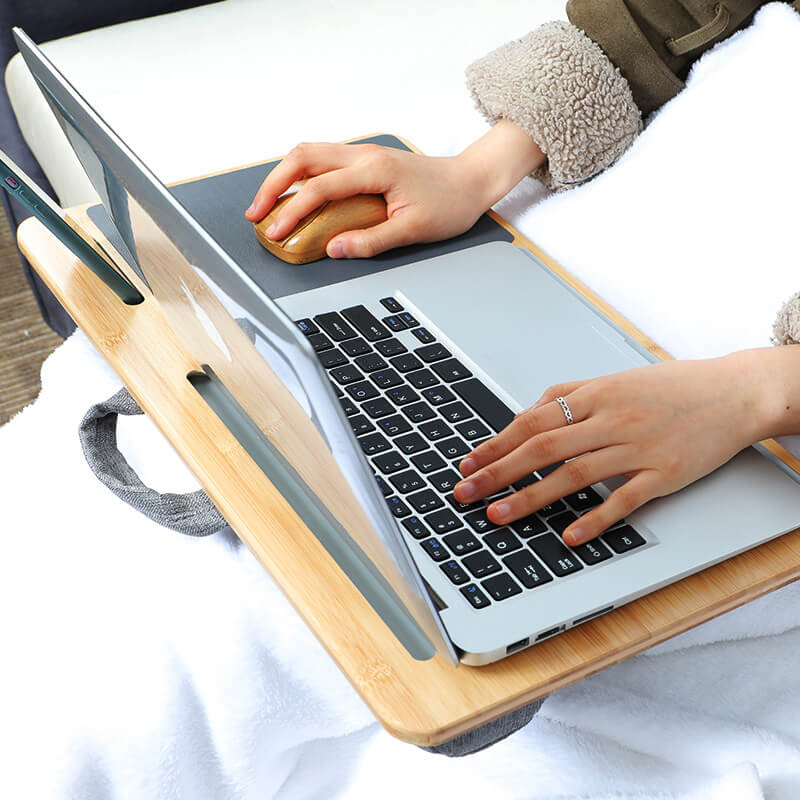 Bamboo Pillow Lap Desk with Cushion, Mouse-pad and Phone Slot for Using Laptop on Bed/ Sofa/ Carpet