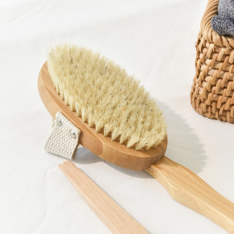 Extra-Long Bamboo Handle Body Brush for Wet & Dry Brushing