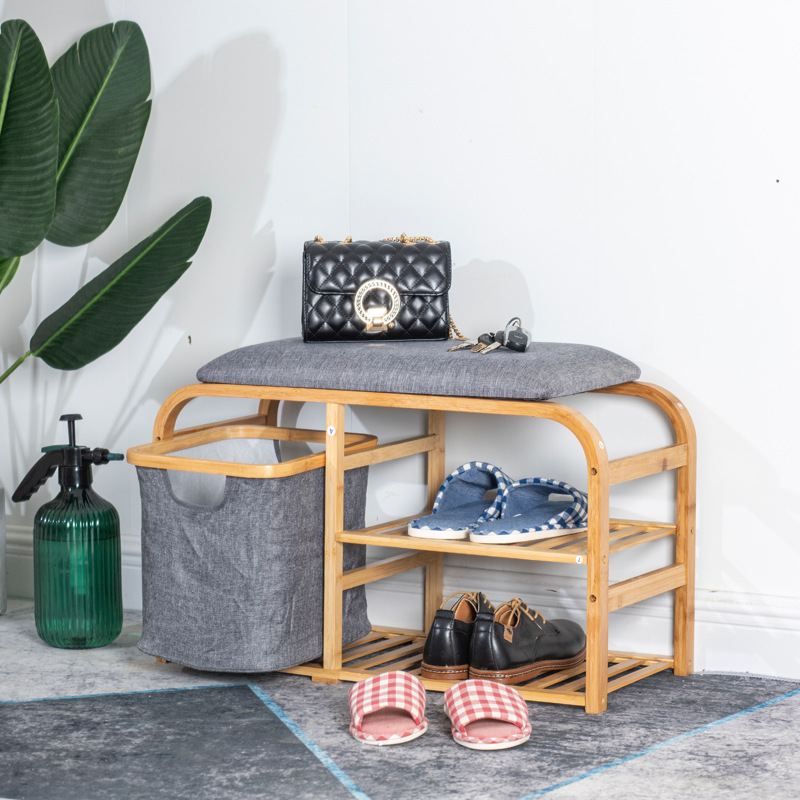 Bamboo Shoe Bench with Cushion