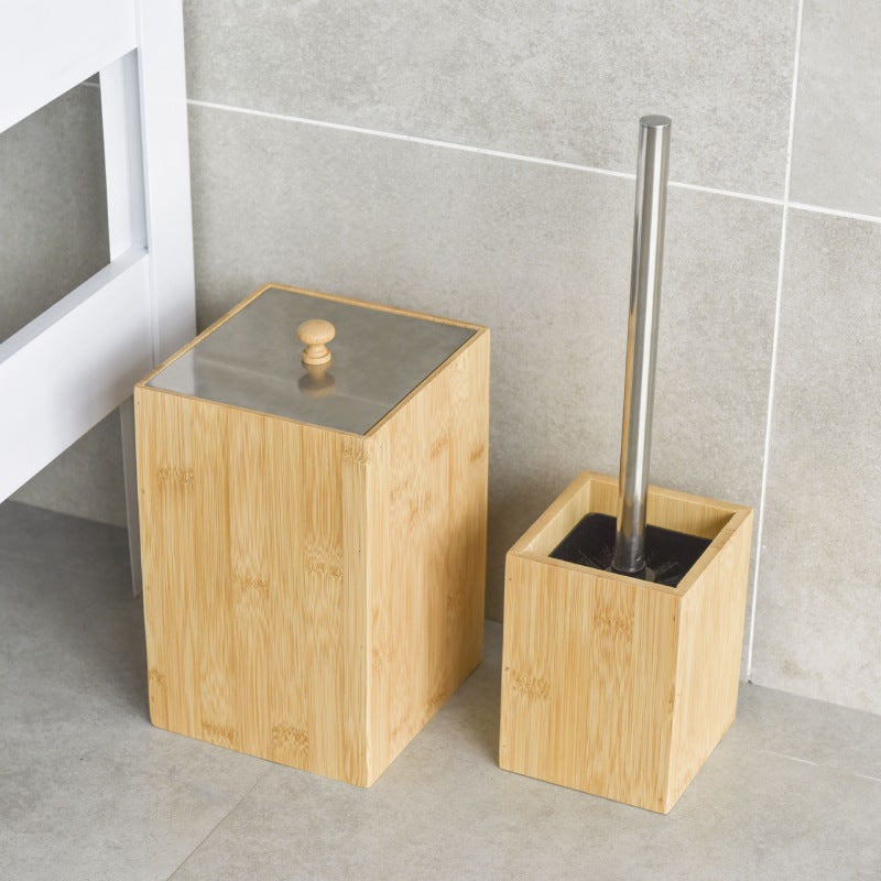 Square Bamboo Small Trash Can with Lid for Bathroom/ Kitchen/ Office