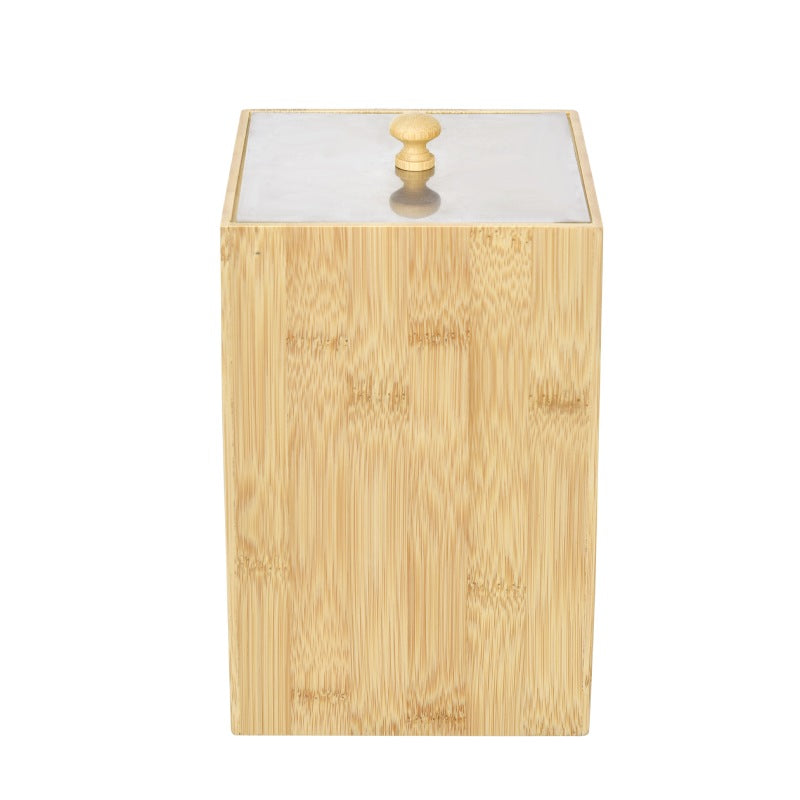 Square Bamboo Small Trash Can with Lid for Bathroom/ Kitchen/ Office