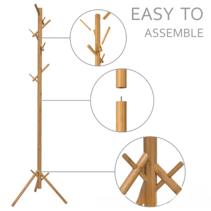 Solid Wooden Coat Rack Stand for Hanging Clothes/ Hats/ Bags