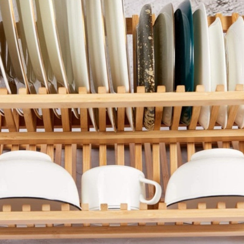 Collapsible Bamboo Dish Rack with Utensil Holder