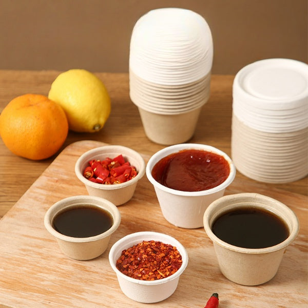Compostable Natural Condiment Cup with Lids