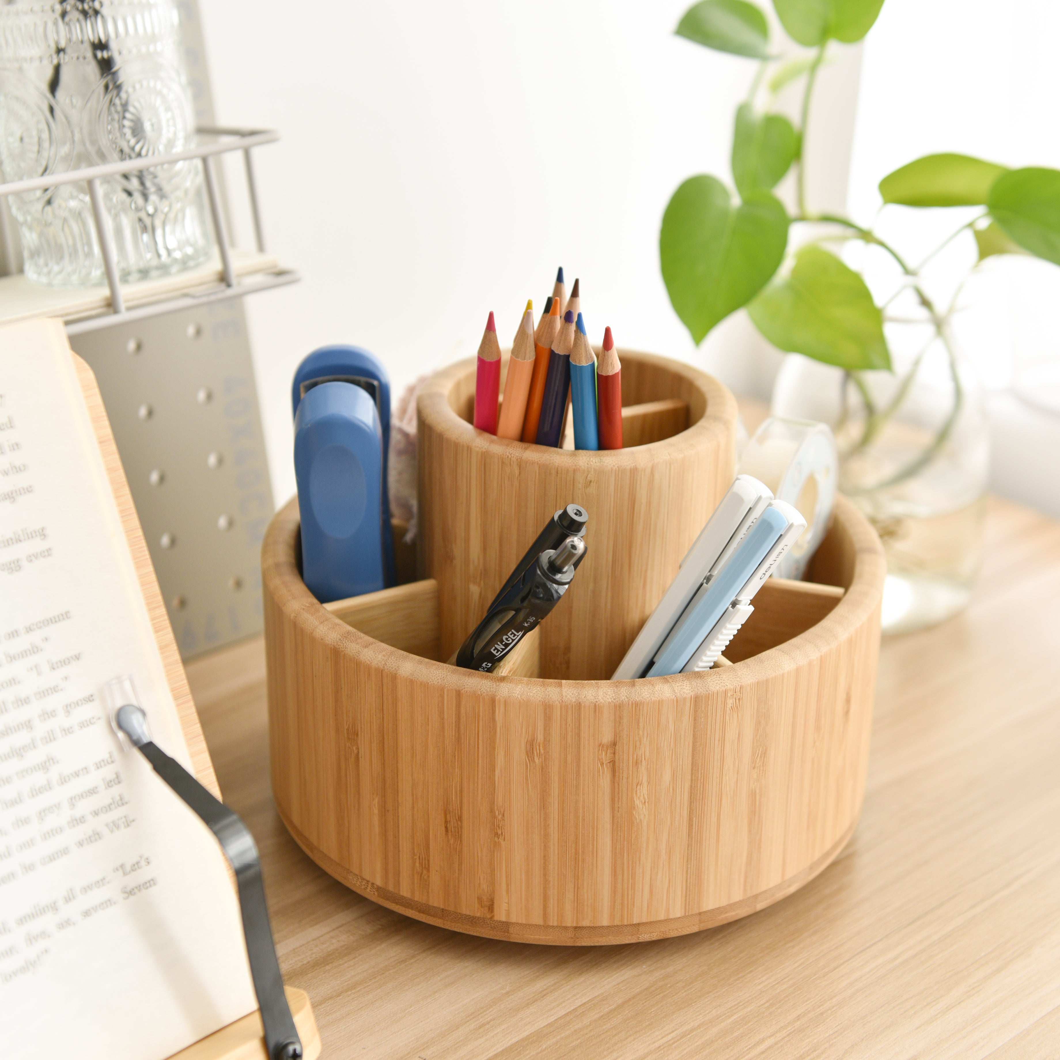 Multifunctional Rotating Wooden Pen Holder for Desktop Storage –  GreenLivingLife