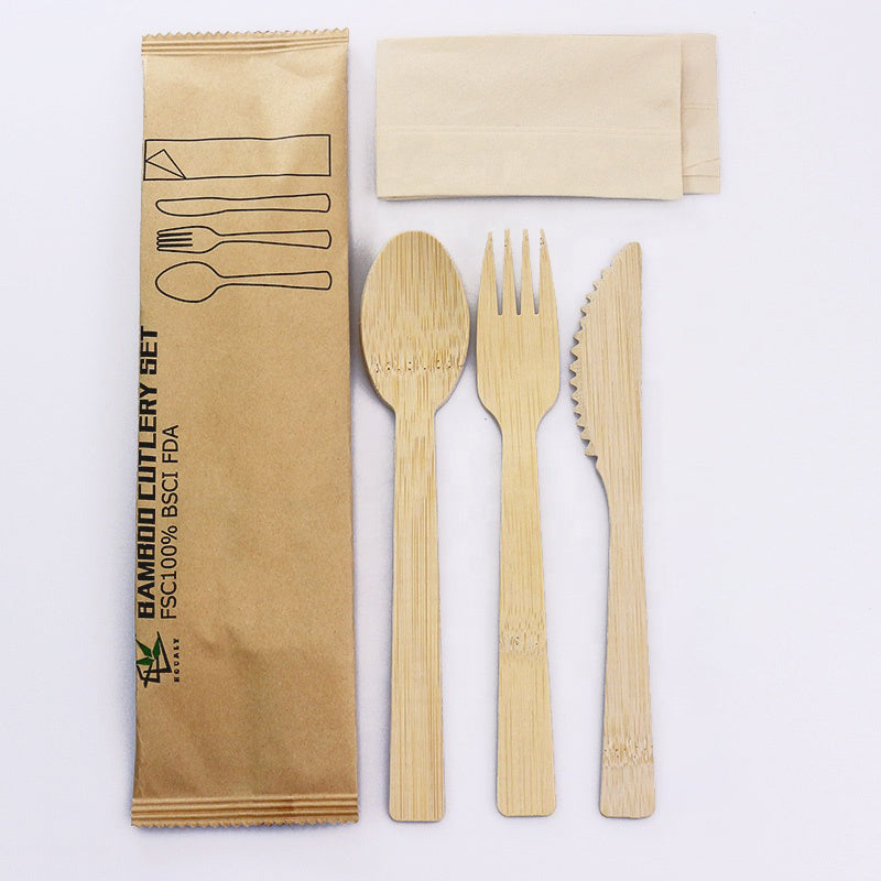 Eco-friendly Disposable Wooden Cutlery Set - Compostable Fork Knife & Spoon