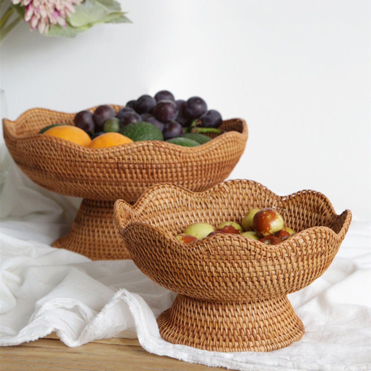 Footed Fruit Rattan Bowl