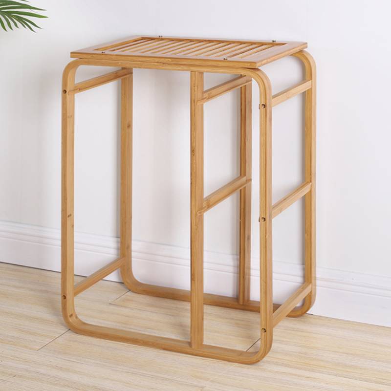 Freestanding Bamboo Shelf with Laundry Basket