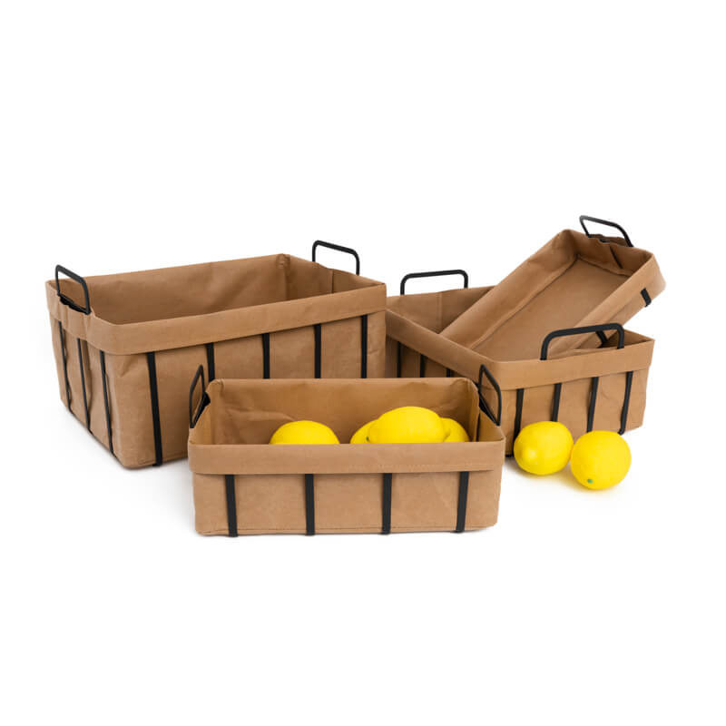 Metal Storage Basket with Removable Kraft Paper Washable for Food Storage