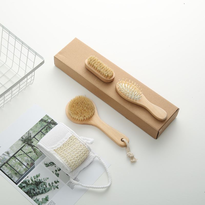 Natural Bristle Shower Brush Set