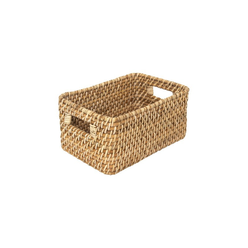 Natural Rectangular Rattan Basket with Built-in Handles