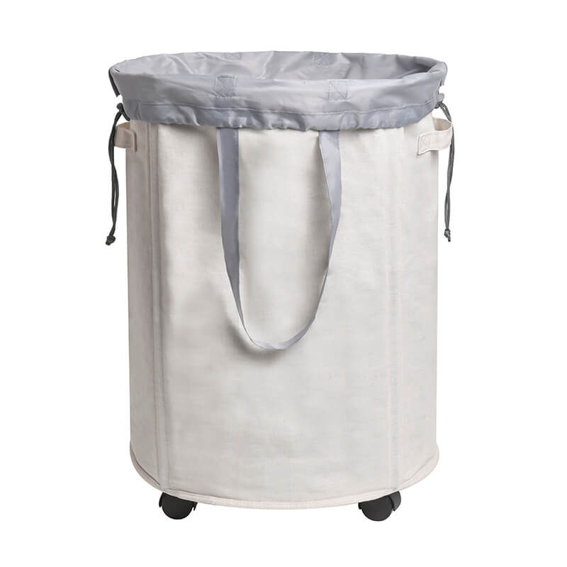 Collapsible Round Rolling Laundry Cart with Detachable Liner Bag for Closet/ Bathroom/ Playroom Storage
