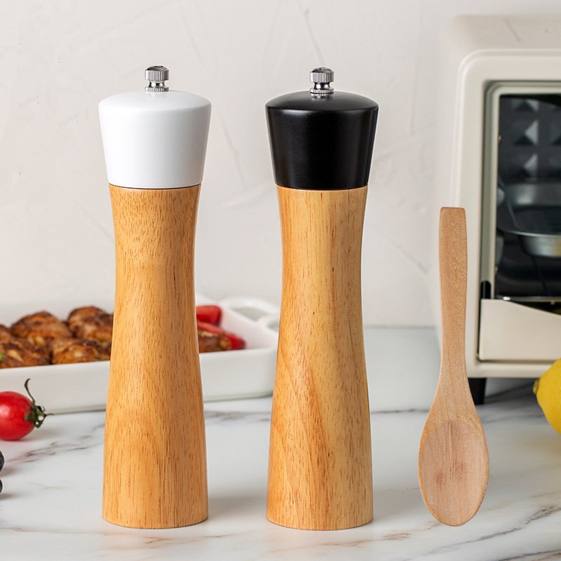 Premium Salt and Pepper Grinder with Wooden Spoon (Set of 2)