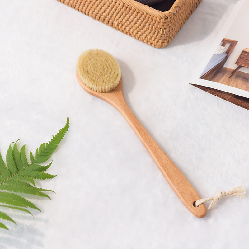 ECO Bath Brush Back Scrubber with All Boar Bristle and Long Wood Handle
