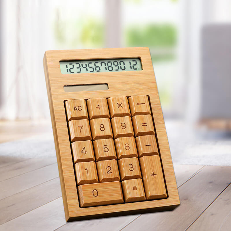 Natural Wooden Polar Calculator With Large 12 Digital Display For Gift/Study