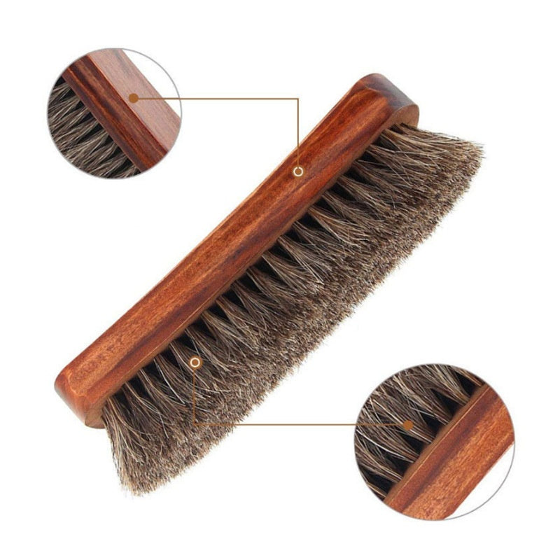 Wooden Horsehair Shoe Brush for Leather Cleaning & Polishing (Set of 2)