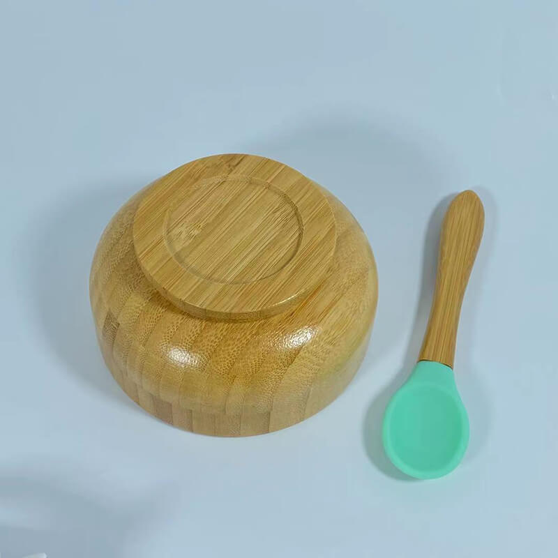 Natural Baby Bamboo Bowl And Non-Toxic Silicone Spoon Set